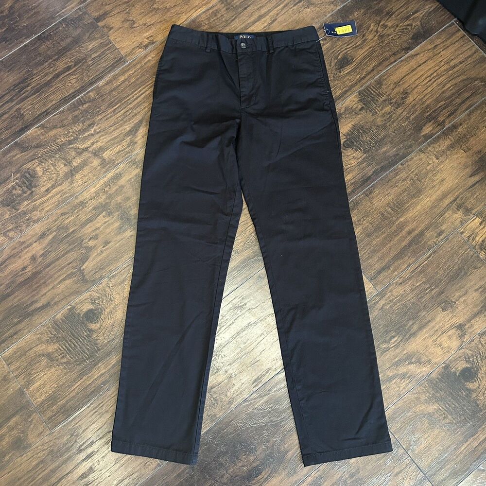 Polo Ralph Lauren Chino Pants Boys 16 Black Flat Front Dress Straight Uniform